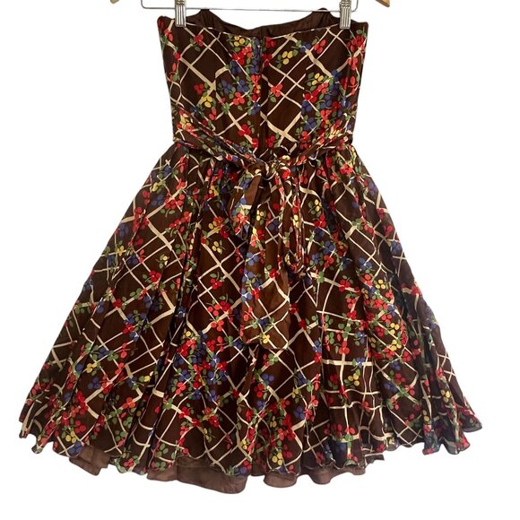 Corey lynn Calter Brown Floral Silk Strapless Fit & Flared Dress Size 4 - Picture 2 of 8